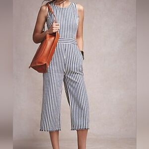J.O.A. Striped Sailor Jumpsuit Blue White Medium